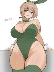 1girls 2d ahoge animal_ears bitch bunny_ears bunnysuit huge_breasts large_breasts lynette_bishop plump prostitute prostitution slut strike_witches unkai_daraku world_witches_series