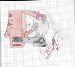 anthro belly closed_eyes colored_pencil_(artwork) duo fausty_ravura faustyboye fellatio femboy fur genitals grey_body grey_fur hair heart_(marking) heart_symbol hi_res horn kathen_(jumal_cake) male male/male markings nub_tail oral overweight penile penis purple_horn sex slightly_chubby striped_body striped_fur striped_genitalia striped_markings striped_penis striped_tail stripes tail tail_markings traditional_media_(artwork) white_hair