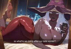 1girls ai_generated bedroom dark-skinned_female dress elden_ring elden_ring_nightreign feet fromsoftware huge_ass huge_breasts mirror_selfie recluse_(nightreign) snapchat_sexting