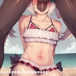 ai_generated azur_lane bald beach big_ass big_balls big_breasts big_butt big_penis big_thighs bikini blowjob blowjob_face blue_eyes blush dark-skinned_male dark_skin faceless_male fellatio female flower_in_hair frills hammann_(azur_lane) huge_ass huge_balls huge_breasts huge_butt huge_cock huge_thighs interracial kneeling male muscular muscular_male oral twintails view_between_legs wanuze white_hair wide_hips
