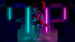 1girls 3d 3d_(artwork) arcade arcade_machine arm_behind_head big_breasts black_bra bra breasts circus_baby_(fnaf) clothed clothed_female curvy curvy_female curvy_figure female female_focus five_nights_at_freddy's gloves glow glowing_eyes glowing_lights green_eyes hi_res high_resolution highres knees_together legwear looking_at_viewer nails neon_lights reaper21cry red_clothing red_gloves red_hair red_shorts robot robot_girl robot_humanoid smirking smirking_at_viewer solo solo_female source_filmmaker source_filmmaker_(artwork) standing striped_legwear summer_of_87_baby thick thick_thighs voluptuous voluptuous_female waist white_body wide_hips