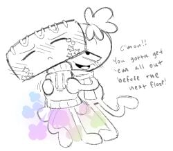 clockstops3am clothed clothing conditional_dnp cosmo_(dandy's_world) dandy's_world dialogue duo english_text fart fart_fetish food food_creature for_a_head hi_res humanoid labbit1337 male object_head object_humanoid open_mouth open_smile rainbow_fart_cloud roblox smile sprout_(dandy's_world) talking_to_another text