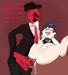 ahe_gao anus ass bad_anatomy balls blush canelitabunny cum cum_in_anus cum_in_ass cum_inside cum_on_anus cum_on_ass dark_deception demon demon_boy demon_horns demon_humanoid doug_houser_(dark_deception) evil_smile gay happy happy_sex heart hearts_in_eyes horns human malak_(dark_deception) mentioned_character