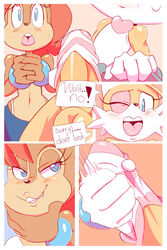 1boy 1girls anthro balls blue_eyes blush bulge canine clothed clothing cloudz comic crossdressing dialogue domination duo english_text erection female femboy femboy_on_female femdom fox fur girly gloves hetero male male/female mammal open_mouth panties penis sally_acorn sega simple_background smile sonic_(series) straight tails text underwear