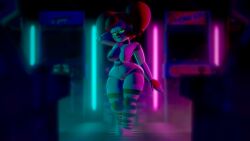 1girls 3d 3d_(artwork) almost_naked arcade arcade_machine arm_behind_head big_breasts biting_lip breasts circus_baby_(fnaf) curvy curvy_female curvy_figure eyebrows_raised eyes_half_open female female_focus five_nights_at_freddy's genitals gloves glow glowing_eyes glowing_lights green_eyes hi_res high_resolution highres knees_together legwear looking_at_viewer nails naked_female neon_lights nipples reaper21cry red_gloves red_hair robot robot_girl robot_humanoid smirking smirking_at_viewer solo solo_female source_filmmaker source_filmmaker_(artwork) standing striped_legwear summer_of_87_baby thick thick_thighs voluptuous voluptuous_female waist white_body wide_hips