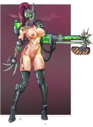 1girls collar deliz_the_gifted female female_only functionally_nude functionally_nude_female hairless_pussy helmet long_hair mechanical_arm mechanical_arms mechanical_limbs metal_collar nipple_piercing piercing pubic_tattoo scar scars servitor sirpetus tattoo tattoos tongue_out vagina_dentata visor warhammer_(franchise) warhammer_40k
