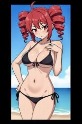 1girls ai_generated beach belly belly_button big_breasts bikini blush breasts cloud clouds curvy curvy_body curvy_female curvy_figure female female_focus female_only kasane_teto large_breasts legs looking_at_viewer open_mouth red_eyes red_hair sand sexy sexy_body sexy_pose sky vocaloid water