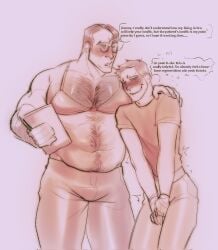 age_difference aroused aroused_male bara bara_tits barazoku big_pecs blush boner_in_pants bra chest_hair chubby coke_enjoyer dilf flabby_belly gay glasses hairy_male hiding_erection huge_pecs large_pectorals masculine_crossdresser medic_(team_fortress_2) muscular muscular_male naughty_face older_male older_male_and_younger_male pervert perverted strongfat team_fortress_2 yaoi