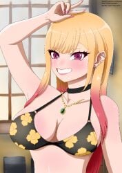 background big_breasts bikini breasts eyes eyes_open hair kitagawa_marin long_hair marin_kitagawa necklace nyamel oppai piercing pink_eyes room room_background skin smile smiling sono_bisque_doll_wa_koi_wo_suru white_skin yellow_hair