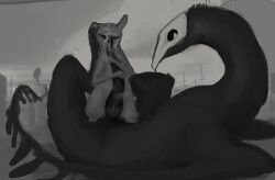 avian bodily_fluids corvidtree dripping duo feral genital_fluids genitals hi_res holding_penis male male/male musk penis precum precum_drip rain_world size_difference slugcat tapering_penis videocult vulture_(rain_world)