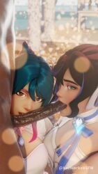 3d 3d_(artwork) 3d_background 3d_model 3d_render 8k black_penis blizzard_entertainment blowjob blowjob_face cock dick hi_res high_resolution highres juno_(overwatch) kazworksnsfw kiriko_(overwatch) kiriko_kamori looking_at_viewer overwatch overwatch_2 penis saliva saliva_drip saliva_on_penis saliva_on_tongue saliva_string teo_minh threesome wedding wedding_dress