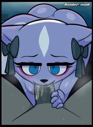 absurd_res aggressive_retsuko aggretsuko anthro blackmore blush blush_lines bodily_fluids bow_(feature) breasts butt_cleavage computer cum cum_in_mouth cum_inside dark_room duo ejaculation electronics fellatio female first_person_view furniture genital_fluids genitals haida haida_(aggretsuko) hi_res hyena looking_at_viewer male male/female male_pov mammal mephitid monitor musk musk_clouds nipples nude oral penile penis penis_in_mouth saliva sanrio sex shikabane_(aggretsuko) skunk spotted_hyena sweat sweatdrop table