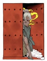 1boy absurdres blush body_writing breasts chinese_clothes chinese_commentary chinese_text closed_mouth cloud commentary_request cum cumdump door ebonyxh eylin_eyla_(ebonyxh) female freckles grabbing_another's_hair hagoromo highres holding_another's_hair licking_lips long_sleeves looking_at_viewer nipple_piercing nipple_rings original piercing pussy_juice ringed_eyes saliva scar scar_on_neck shawl shoes short_hair small_breasts smile solo_focus sweat tongue tongue_out translation_request very_sweaty wide_sleeves yellow_nails