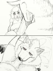 2017 anthro black_and_white blush caprine clothing comic disney duo fan_character fellatio fur furry gay hyena jonsthaman looking_at_viewer male male_only mammal oral ozzy_(weaver) pack_street penis pov remmy_cormo sex sheep simple_background tongue tongue_out yaoi zootopia