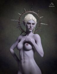 1girls 3d 3d_(artwork) baldur's_gate baldur's_gate_3 drow dungeons_and_dragons high_resolution highres minthara naked naked_female nipples nude nude_female pointy_ears purple_skin sarayardleyart solo solo_female tied_hair white_hair