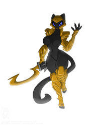 anthro armor black_fur blue_eyes breasts feline female fur furry helmet jolly_jack khopesh mammal melee_weapon pussy simple_background solo sword unconvincing_armor weapon white_background