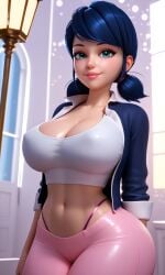 1girls 3d ai_art ai_generated big_breasts blue_eyes blue_hair breasts jacket marinette_dupain-cheng midriff miraculous_ladybug navel pink_legwear pink_pants pixai posing sexy_body tagme thick_thighs thong white_shirt wide_hips