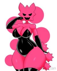 1girls 5_fingers artist_name asthma__tan background big_breasts black_eyes black_leggings black_leotard black_suit breasts clothed clothing dots female female_only fingers gloves hand_on_thigh heart_symbol huge_breasts huge_thighs humanoid just_shapes_and_beats leggings leotard looking_at_viewer love lycanthropy_(jsab) no_pupils one_hand_up open_mouth pink_body polka_dot polka_dot_background sharp_teeth simple_background spikes spiky_ears spiky_tail tail teeth thick_thighs thighhighs thighs thunder_thighs twitter_username white_background