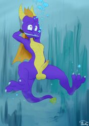 1boy activision bubbles byondrage drowning male nude solo spyro spyro_the_dragon underwater