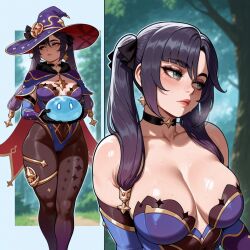 ai_generated breasts curvy female game genshin_impact mona_(genshin_impact) slime thicc_body