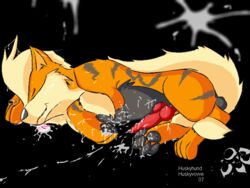 arcanine black_nose cum cum_everywhere feral huskyhund male messy nintendo penis pokemon pokemon_(species) video_games