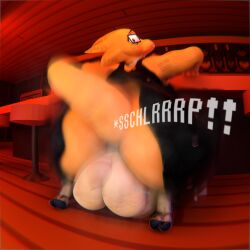 3d_(artwork) absurd_res accidental_vore alphys anal anal_vore anthro antlers big_butt blender_(artwork) bodily_fluids butt carol_holiday clothed clothing deer deltarune digital_media_(artwork) duo english_text female female/female hair hi_res horn huge_butt lizard mammal mature_female mosslush musk new_world_deer overweight overweight_anthro reindeer reptile scalie sitting sitting_on_another size_difference sweat tail text thick_thighs torn_clothing undertale undertale_(series) vore yellow_body