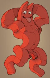 abstract_art absurd_res armpit_showing banban_(garten_of_banban) brutalism cubism flexing foreskin garten_of_banban genitals half-erect hi_res humanoid male mascot_horror monster muscular pecs penis ravuer red_body red_skin silly simple_background smile solo tongue tongue_out