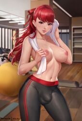 1futa balls balls_bulge balls_under_clothes bangs big_breasts breasts bulge casual clothed clothing edit exlic flaccid futa_only futanari gym gym_clothes human intersex kasumi_yoshizawa light-skinned_futa light_skin long_hair pale_skin penis penis_bulge penis_under_clothes persona persona_5 persona_5_royal red_eyes red_hair solo solo_futa sportswear standing sumire_yoshizawa third-party_edit topless wide_hips