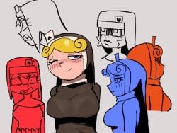big_breasts black_shoes blonde_female blonde_hair blue_eyes blush_lines breasts christianity clenched_teeth collage cropped cross_necklace ellie_dee_(ennuikal) ennuikalart jasmine_grimm_(ennuikal) meranda_esquire_(ennuikal) nuns_a_blazing ocs original original_characters poker_cards scowl scowling simple simple_background simple_coloring simple_eyes simple_face simple_lighting simple_shading sketch sketchy slim_waist smirking thick_thighs wink
