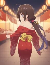 ai_generated blue_eyes brown_hair flat_chest focus_on_ass heavenly_ass heavenly_body high_heels hinatsuru_ai kimono petite_female pretty_girl sexy skinny_female slim_female slutty_dress slutty_female small_ass tempting tempting_viewer