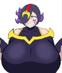1girl big_breasts brawl_stars colette_(brawl_stars) momiji_(artist) purple_hair sharp_teeth supercell void_colette_(brawl_stars)