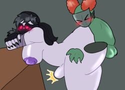 madness_combat hank_j._wimbleton rule_63 tricky_the_clown clown zombie zombie_boy genderswap genderbend sunnypawsy bad_anatomy big_breasts hyper_breasts hyper_ass blush