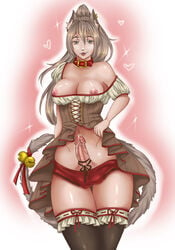 1futa animal_ears babayana breasts erection futa_only futanari intersex nipples panties penis precum solo standing tail