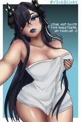 azur_lane august_von_parseval_(azur_lane) inkblinkz patreon patreon_username artist_name artist_signature artist_upload toned female female_only female_focus solo solo_focus solo_female 1girls 1girl horn horns horny oiled oiled_skin oiled_body ribbon ribbons purple_hair purple_eyes makeup make_up request requested looking_at_viewer text self_upload selfie selfie_pose pose sexy sexy_pose sexy_female sexy_body breasts breasts_bigger_than_head breasts_apart boobs boob_window hand_on_breast long_hair very_long_hair towel towel_only towel_over_breasts towel_wrap