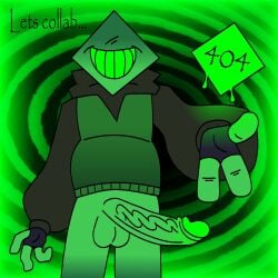 2d 2d_(artwork) 2d_artwork artist_logo artist_signature cock dick ferman ferman_(ferman_404) ferman_(robloxian) green_background green_body green_clothing green_penis green_skin grin hypnotized male_only penis reaching reaching_out reaching_towards_viewer smile smile_at_viewer smiley_face smiling sweater teeth vein veins veiny_penis