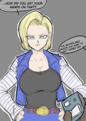 aima_zero android_18 before_sex boobs controller dragon_ball dragon_ball_z english_text interracial part_of_a_set text