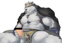 abs balls canine clothed clothing colored erection horkeukamui loincloth male male_only mammal masturbation muscular partially_clothed pecs penis seikeikei2015 simple_background solo tokyo_afterschool_summoners white_background