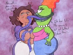 2025 4:3 amphibia_(series) amphibian anthro beaked_toad beehive_(hairstyle) bev_bighead black_text blue_bottomwear blue_clothing blue_pants blush blush_lines bottomwear breasts brown_hair cane_toad cleavage clothed clothing crossover crossover_ship cunnilingus digital_drawing_(artwork) digital_media_(artwork) disney duo ear_piercing english_description english_text eyelashes female female/female female_anthro female_human female_only fingers frog gem glistening glistening_lips gradient_background green_body green_lips green_skin hair hand_on_butt hand_on_own_butt heart_symbol hi_res human interspecies jewelry lips long_eyelashes long_tongue looking_pleasured mammal mature_anthro mature_female midriff moan mother_(lore) mrs._boonchuy navel necklace nickelodeon no_bra open_mouth oral orange_hair oum_boonchuy pants parent_(lore) pearl_(gem) pearl_necklace piercing pink_clothing pink_shirt pink_topwear purple_background purple_clothing purple_sweater purple_tongue purple_topwear rocko's_modern_life sex shirt simple_background sweater text thick_lips titaniumtoenail toad_(frog) tongue tongue_bondage topwear true_toad vaginal wet_tongue white_bottomwear white_clothing white_pants