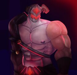 1boy bara big_muscles gameoverse gay glitch_productions helmet knight knight_armor knight_helmet male_only metal_helmet muscular muscular_male r17uwu shirtless shirtless_(male) shirtless_male warrick_(gameoverse) yaoi