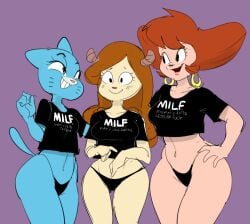 2021 3girls anthro ass bovid caprine cartoon_network chun-ni clothing crossover curvy dbaru disney domestic_cat domestic_goat felid feline felis female goat goof_troop group hair hand_on_hip hi_res highleg_panties hoop_earrings mammal midriff milf miracle_star monochrome nicole_watterson no_pants panties peg_pete rough_sketch shirt sketch smile t-shirt text text_on_clothing text_on_shirt text_on_topwear the_amazing_world_of_gumball thick_thighs thong topwear underwear wide_hips multiple_girls crop_top jewelry clothes_writing furry furry_female earrings horns pantsu cropped_shirt black_panties black_shirt navel brown_hair breasts purple_background english_text medium_breasts simple_background hand_on_own_hip mature black_eyes long_hair tail grin cat_ears cat_tail animal_ears cat_girl thighs blue_skin highleg whiskers animal_nose open_mouth cowboy_shot short_sleeves mature_female looking_at_another teeth colored_skin trait_connection standing yellow_skin multiple_crossover closed_mouth makeup meme_attire small_breasts collarbone