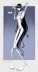 bikini black_hair comfysaur countess_ruby fangs female female_only grey_skin large_feet long_hair scary_godmother_(series) skinny skinny_female speech_bubble vampire vampire_girl
