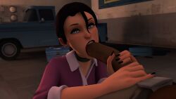 1boy1girl 3d 4k big_penis black_fingernails black_hair black_lips black_lipstick blowjob blue_eyes business_suit choker dark-skinned_male digital_media_(artwork) faceless_male fellatio hi_res interracial macoraynsfw miss_pauling office_lady straight sucking sucking_penis team_fortress_2 video_game_character