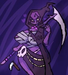 big_breasts earclacks purple_skin reaper scythe scythe_(weapon_ball_battles) skull snailwhopper tagme thick_thighs weapon_ball_battles