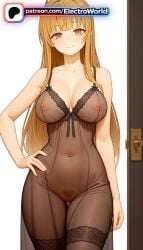 1girl 1girls 2026 ai_generated artist_name bangs boobs breasts bust chest electroworld exposed_nipples eyebrows_visible_through_hair female_pubic_hair hand_on_hip hi_res high_quality high_resolution highres lingerie long_hair navel nipples nipples_outside otonari_no_tenshi-sama_ni_itsu_no_mani_ka_dame_ningen_ni_sarete_ita_ken patreon patreon_username pubic_hair see-through shiina_mahiru smile solo stable_diffusion thighhighs tits underwear watermark