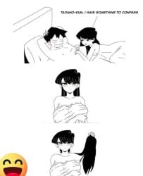 tadano_hitohito komi_shouko komi_shuuko komi-san_wa_komyushou_desu after_sex after_orgasm bed bedroom bed_sheet bedroom_sex milf teenager bob_cut bangs younger_male older_female wig asian asian_female anime_style anime_girl black_and_white 2d artist_request artist_name unknown_artist sketch sketch_page naked naked_female blush blushing funny