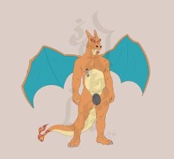 male male_only solo solo_male sharf nude penis balls anthro scalie nintendo pokemon charizard flaccid dragon