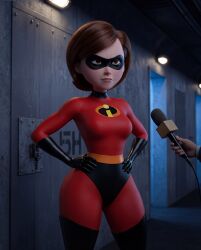 ai_generated annoyed annoyed_expression annoyed_face ass basement big_ass bodysuit brunette brunette_female brunette_hair confident dark_room disney elastigirl facility hands_on_hips helen_parr high_heels interview large_ass latex mask masked_female medium_breasts meeting microphone milf pixar posing posing_for_the_viewer round_ass superheroine testing_facility the_incredibles thick thick_ass thick_thighs tight_clothes tight_clothing tight_fit underground