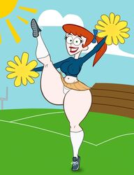 1girls cameltoe cartoon_network cheerleader dexter's_laboratory dexter's_mom erect_nipples_under_clothes female huge_ass huge_breasts milf nipples_visible_through_clothing pleated_skirt raised_skirt red_hair short_skirt skirt socks subtle_pussy thick thick_thighs tiptoes upskirt voluptuous whargleblargle white_panties white_socks wide_hips