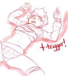 2012 solo solo_female female female_only 1girl 1girls alien alien_girl alien_humanoid humanoid humanoid_hands homestuck_troll homestuck ms_paint_adventures kankri_vantas monochrome white_background simple_background unknown_artist no_artist_signature artist_request dialogue dialog horns hair short_hair rule_63 genderswap genderswap_(mtf) crossgender topwear sweater sweater_lift skirt skirt_lift skirt_up legwear legs stockings cameltoe camel_toe nipples nipple_bulge nipples_visible_through_clothing sketch sketch_page white_eyes no_pupils open_mouth sharp_teeth teeth teeth_showing laying_down laying_on_back