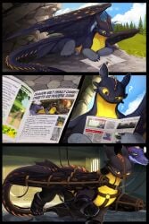 4nikonio4 anthro bdsm black_body black_scales bondage bondage_gear bound canid canine canis chain claws clothing collar comic confusion crocodilian cross-popping_vein dragon dreamworks english_text european_mythology feral fury_(httyd) gag group hi_res how_to_train_your_dragon human joe_(toaocj) latex latex_clothing latex_legwear legwear male mammal mythological_creature mythological_scalie mythology newspaper night_fury plant reptile scales scalie tail text tree volt_(tehdragonborn) western_dragon wingbinders wings wolf yellow_sclera